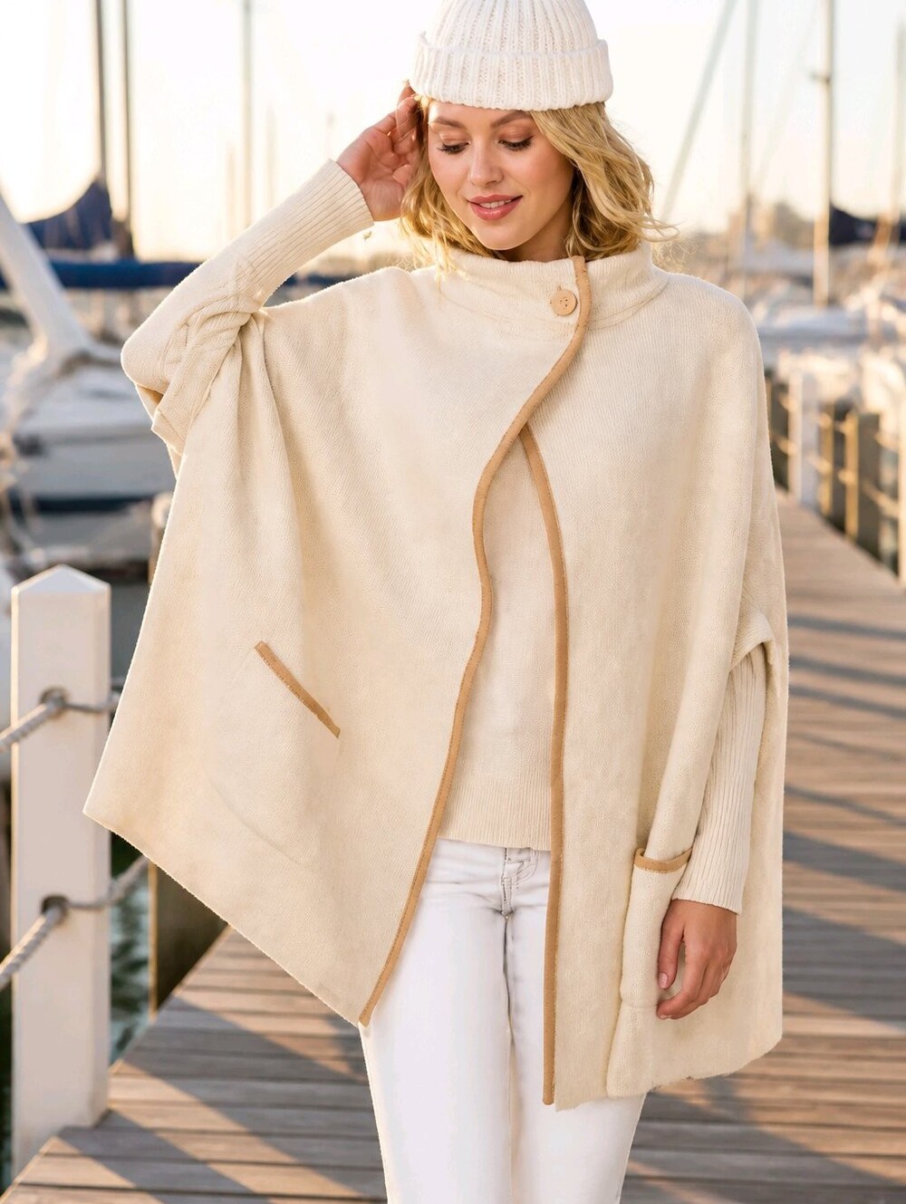 Lauren Conrad Versatile Cream Tan Riding Cape Cozy Poncho Fits Small To XXL New - Picture 6 of 9
